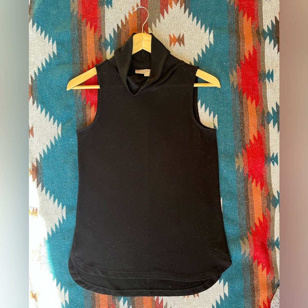 LOFT Black Turtleneck/Cowl Neck Knit Sleeveless Top